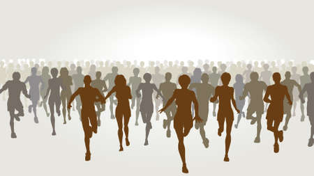 Editable illustration of a large group of people running のイラスト素材