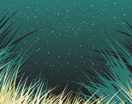 Editable  background of grass and starsのイラスト素材