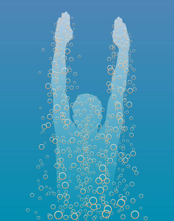 Editable  illustration of a diver rising to the surfaceのイラスト素材