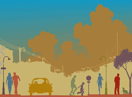 Editable  silhouette of a busy streetのイラスト素材