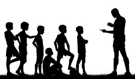 Editable silhouette of a man coaching children footballのイラスト素材