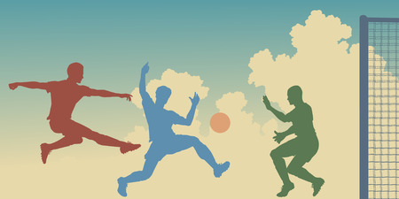  colorful silhouettes of action in a football matchのイラスト素材