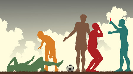 colorful silhouettes of a referee sending off a footballerのイラスト素材