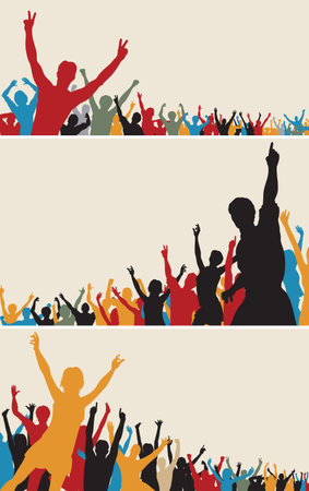 Set of colorful editable vector crowd silhouettesのイラスト素材
