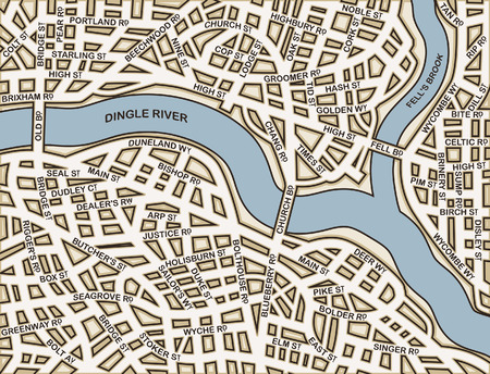 Editable street map of a generic city with names on a separate layerのイラスト素材