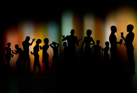 Editable silhouettes of people at a party with the background made with a gradient meshのイラスト素材