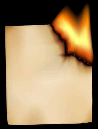Editable vector illustration of flames burning a sheet of blank paper made with a gradient meshのイラスト素材