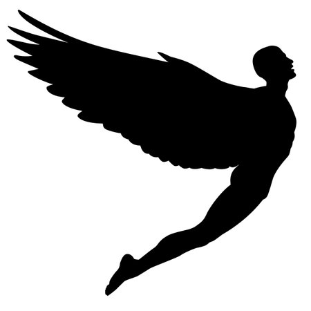 Editable vector silhouette of a man with wings flyingのイラスト素材