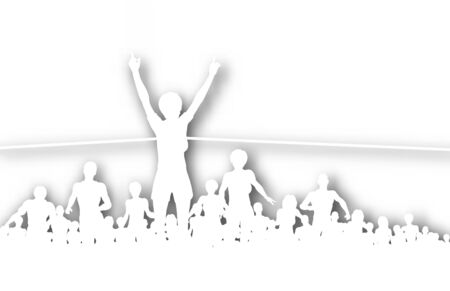 Editable vector cutout illustration of a woman winning a race with background shadow made using a gradient meshのイラスト素材