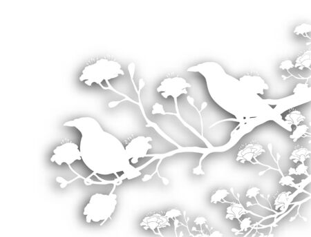 Editable vector cutout illustration of a pair of wild myna birds with background shadow made using a gradient meshのイラスト素材