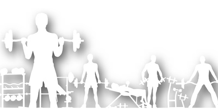 Editable vector cutout of people exercising in a gym with background shadow made using a gradient meshのイラスト素材