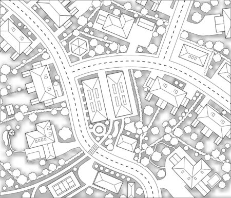 Editable vector cutout map of a generic residential area with background shadow made using a gradient meshのイラスト素材
