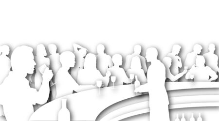 Illustrated cutouts of people in a wine bar with drop shadowsの写真素材