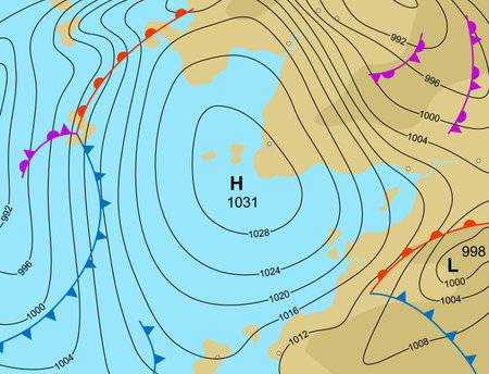 illustration of a generic weather map showing a high pressure systemのイラスト素材