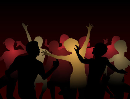 Editable silhouettes of people dancing at a discoのイラスト素材