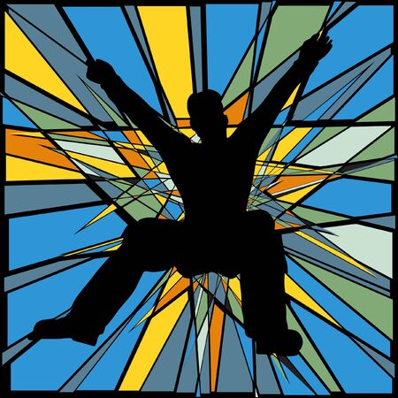 Colorful editable mosaic design of a man jumping or fallingのイラスト素材