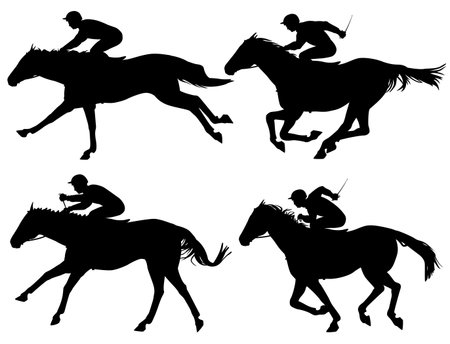 Editable  silhouettes of racing horses with horses and jockeys as separate objectsのイラスト素材