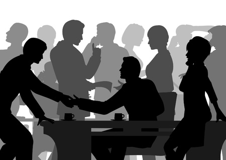 Editable silhouettes of people in a busy office with all elements as separate objectsのイラスト素材