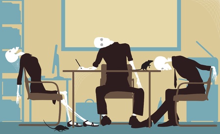 Editable silhouettes of skeletons in an office as a failed business conceptのイラスト素材