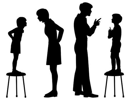 Editable silhouettes of children copying their parentsのイラスト素材