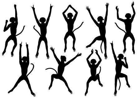 Set of editable silhouettes of jumping monkeysのイラスト素材