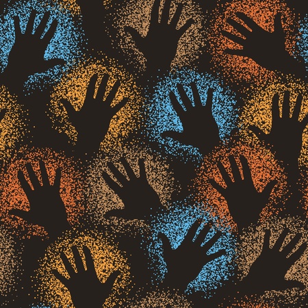 Editable vector seamless tile of cave art paint-sprayed handsのイラスト素材