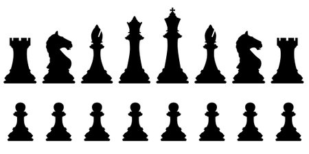 Editable vector silhouettes of a set of standard chess piecesのイラスト素材