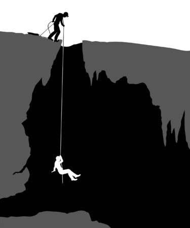 Editable illustration of cavers exploring a caveのイラスト素材