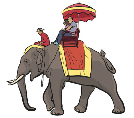 illustration of tourists riding on an Asian elephant with mahoutのイラスト素材