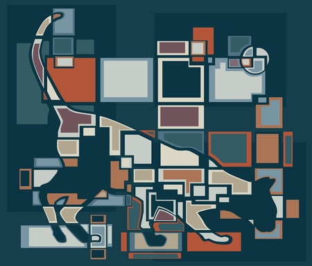 Colorful abstract eps8 editable vector illustration of a cat sniffing the groundのイラスト素材