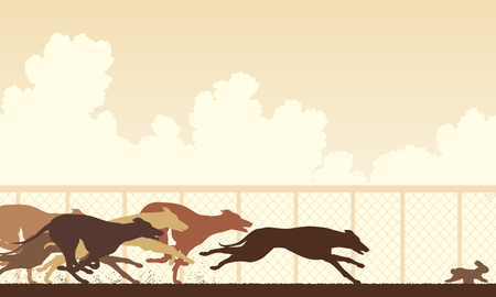  editable vector illustration of greyhound dogs racing around a trackのイラスト素材