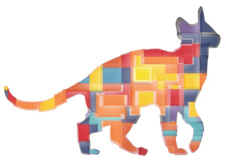Colorful abstract mosaic design of a domestic catの写真素材