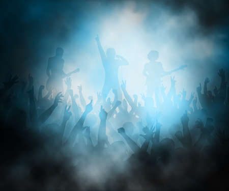 Editable vector illustration of a crowd of people at a rock concert created using gradient meshes
