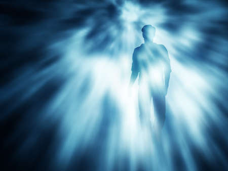 Editable vector illustration of a backlit man walking towards camera created using gradient meshesのイラスト素材