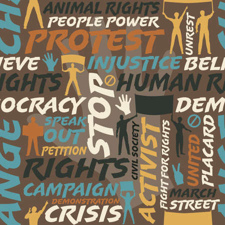 Vector seamless tile of people and words related to protestingのイラスト素材