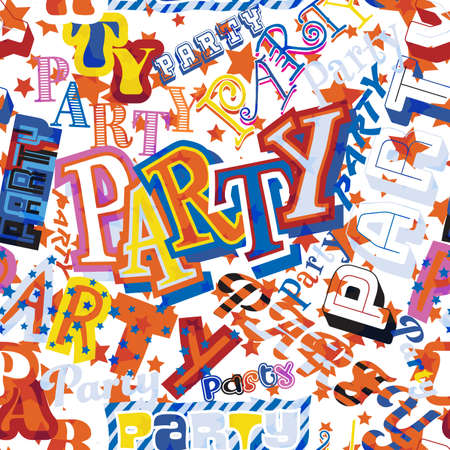Vector seamless tile of the word Party in different colorful typefacesのイラスト素材