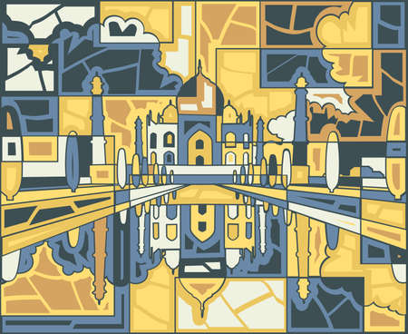 Editable vector mosaic design of the Taj Mahal mausoleum in Agra, Indiaのイラスト素材