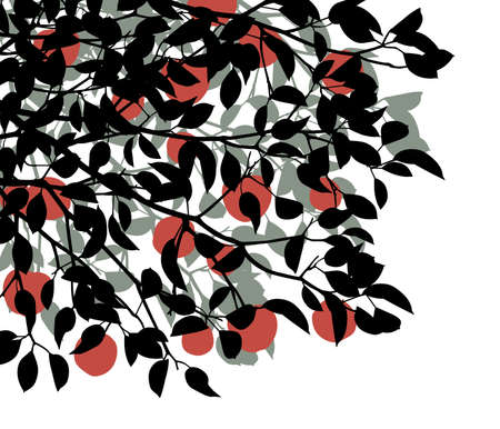 Editable vector silhouette illustration of ripe red apples on branchesのイラスト素材