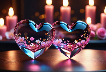 Crystal hearts with flowers for Valentine's Dayの素材