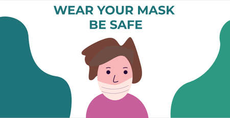 Medical Awareness flat Illustration with girl wearing mask for viruses like coronaのイラスト素材