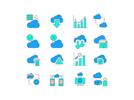 Cloud Computer colorful Icon Set with Cloud management, storage, fixing and others icon