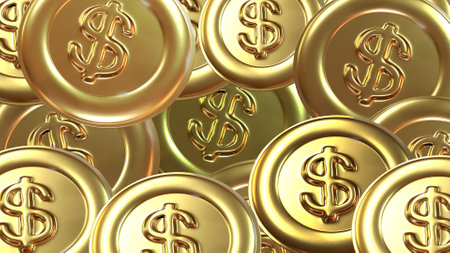gold coins on empty space suitable for inserting text,3D rendering