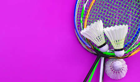 Isolated badminton racket and badminton shuttlecocks, concept for badminton sport lovers around the world.の写真素材