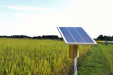 Small photovoltaic panel installed in long distant area in Asian country,  paths.