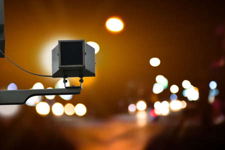 Isolated cctv camera which installed on metal pole with clipping paths.の写真素材