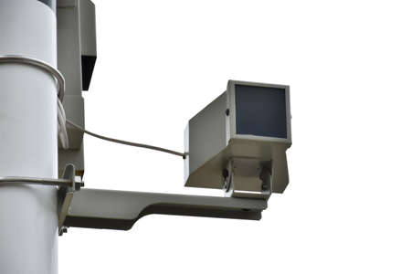 Isolated cctv camera which installed on metal pole with clipping paths.