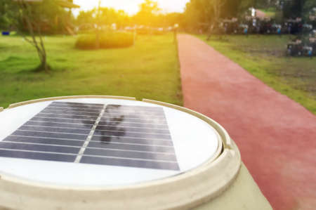 Mini solarcell panel which installed to use at home and around the park to save money and reserve the environment around the world.の写真素材