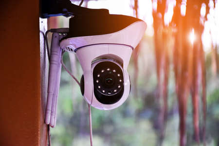 IP CCTV camera or security camera which house owner installed on the ceiling to monitor and to do...