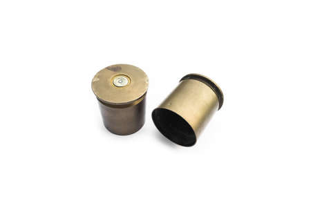 isolated used and old m203 bullet shells on white background. Soft and selective focus.