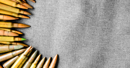 Ammo, ammunition on dark background, top view, soft and selective focus.の写真素材